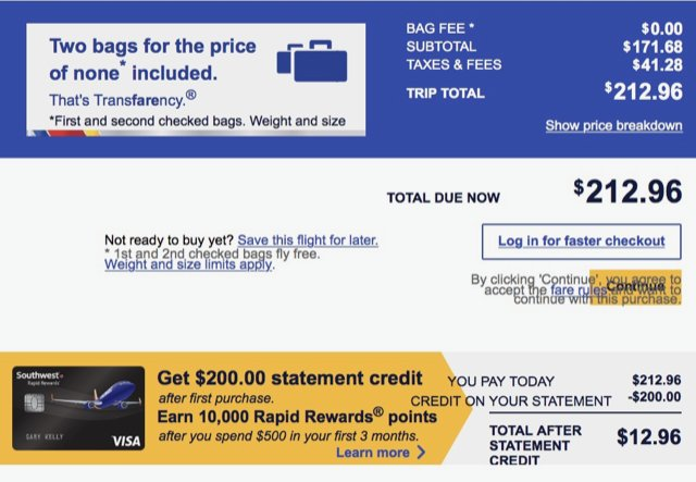 Visual bug on Southwest.com