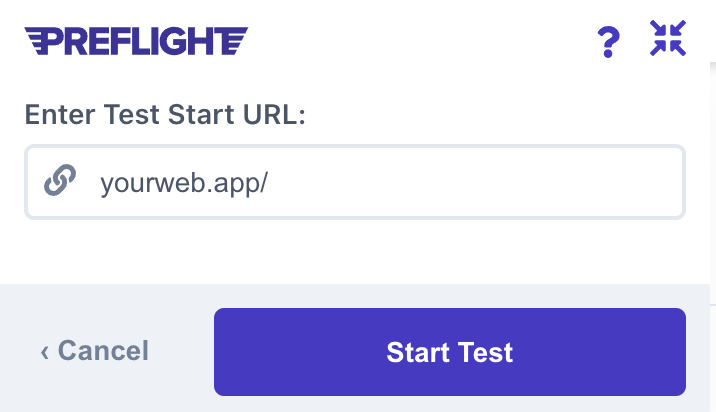 Extension after clicking on New Test Button