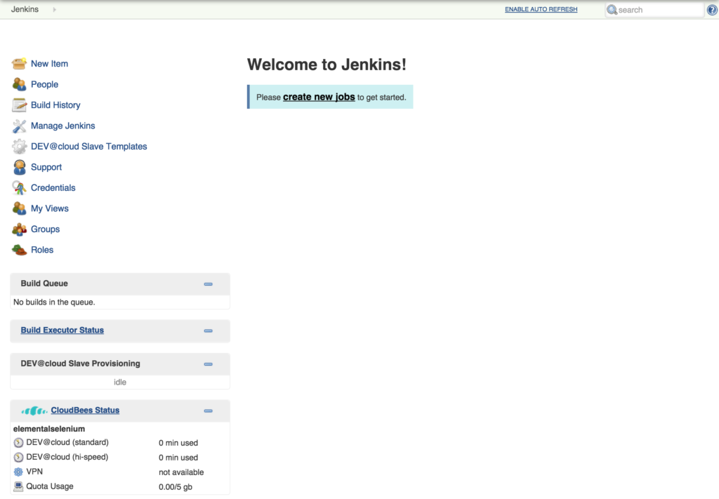 Jenkins CI - welcome screen