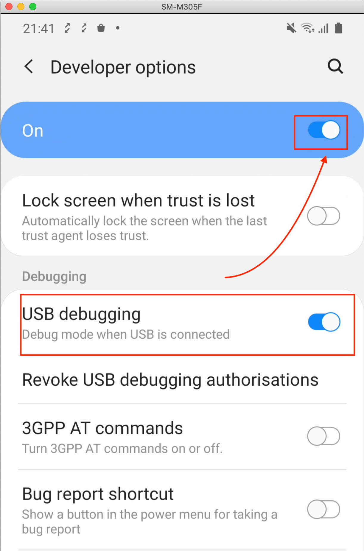 USB Debugging under Developer Options