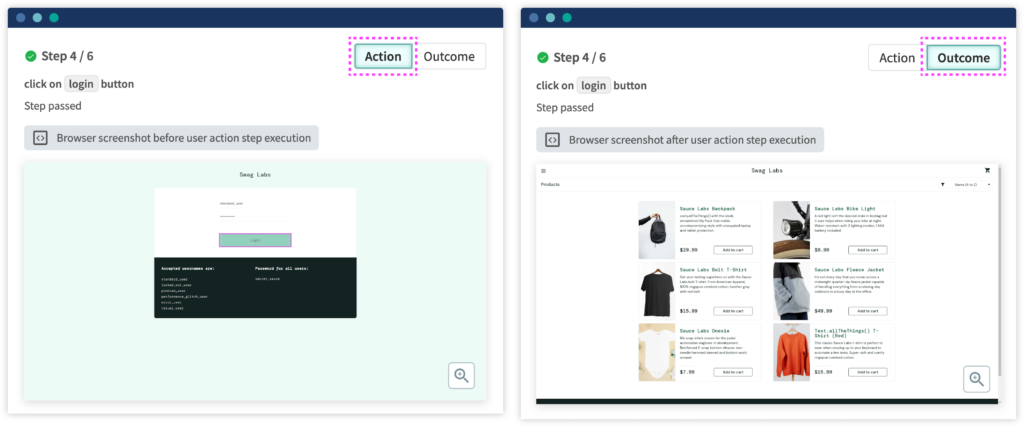 Autonomous custom flow step action and outcome views screenshot