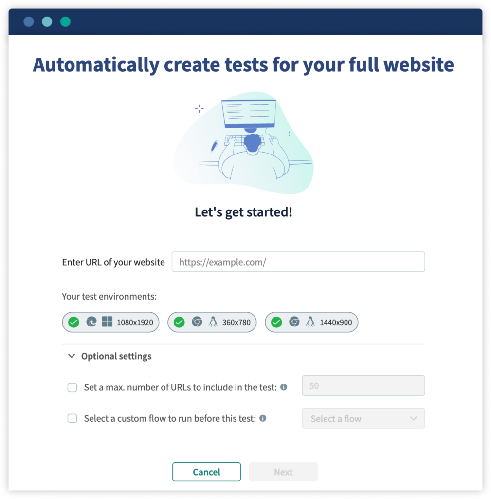 Autonomous enter full website test URL screenshot